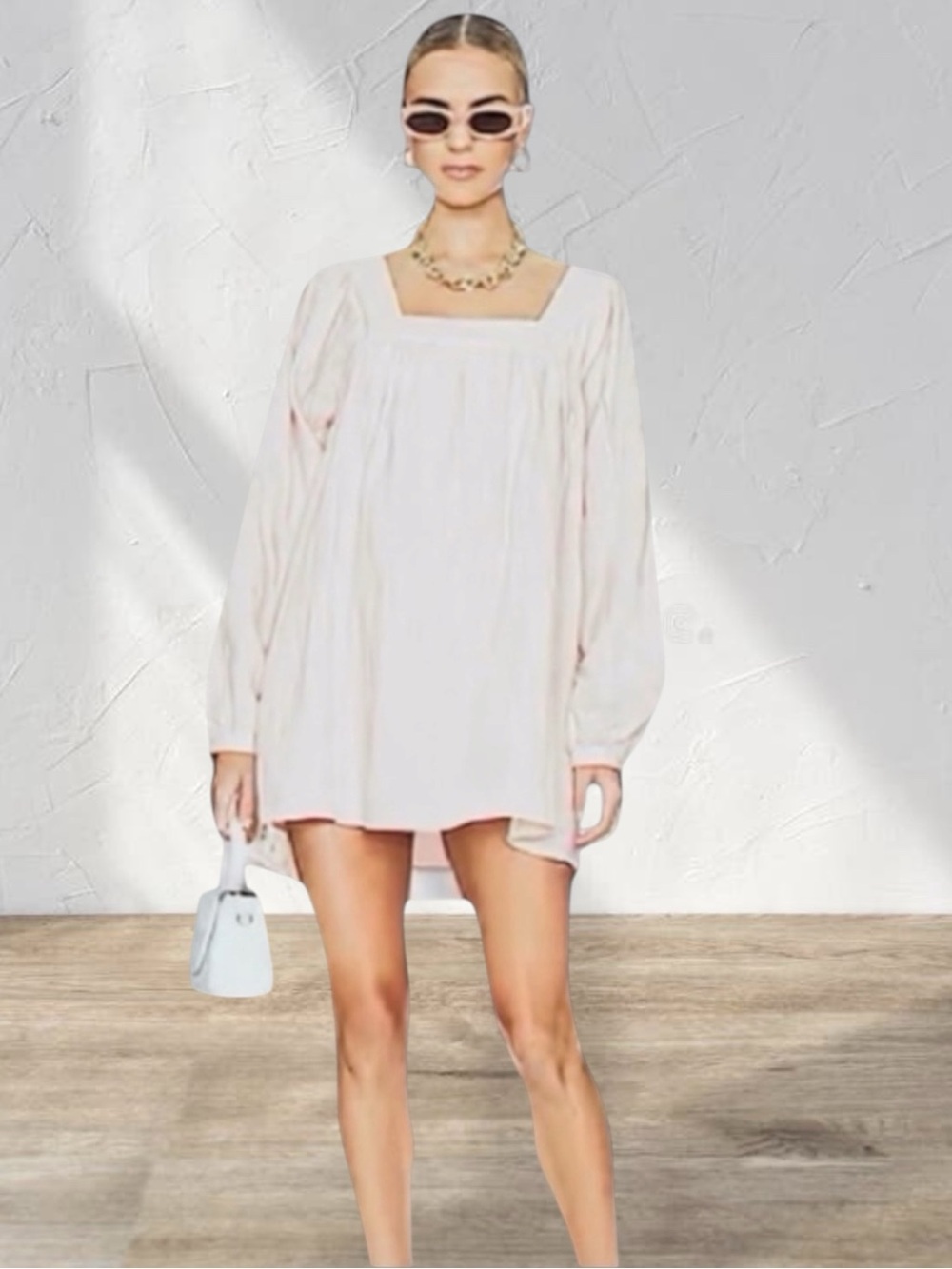 Sancia Anthropologie The Mayson Long Sleeve Mini Dress In Cream